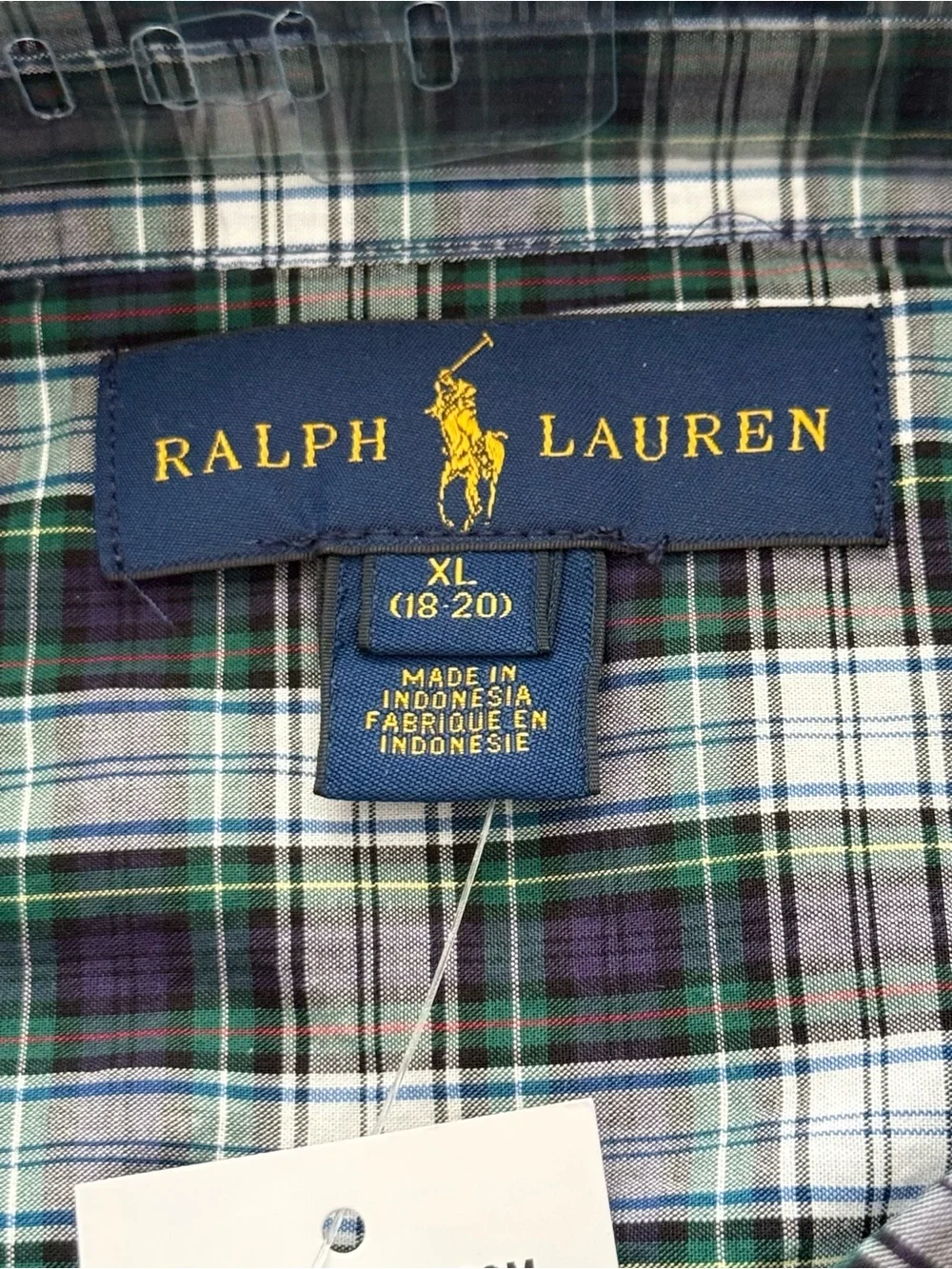 NWT Ralph Lauren Boys XL 18-20 Plaid Button Front Shirt Green Blue Cotton